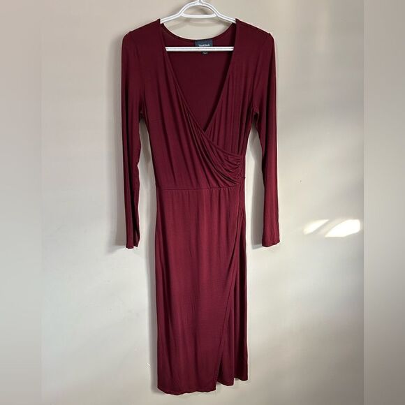 ModCloth Knit on the Town Faux-Wrap Dress in Burgundy - Picture 6 of 11